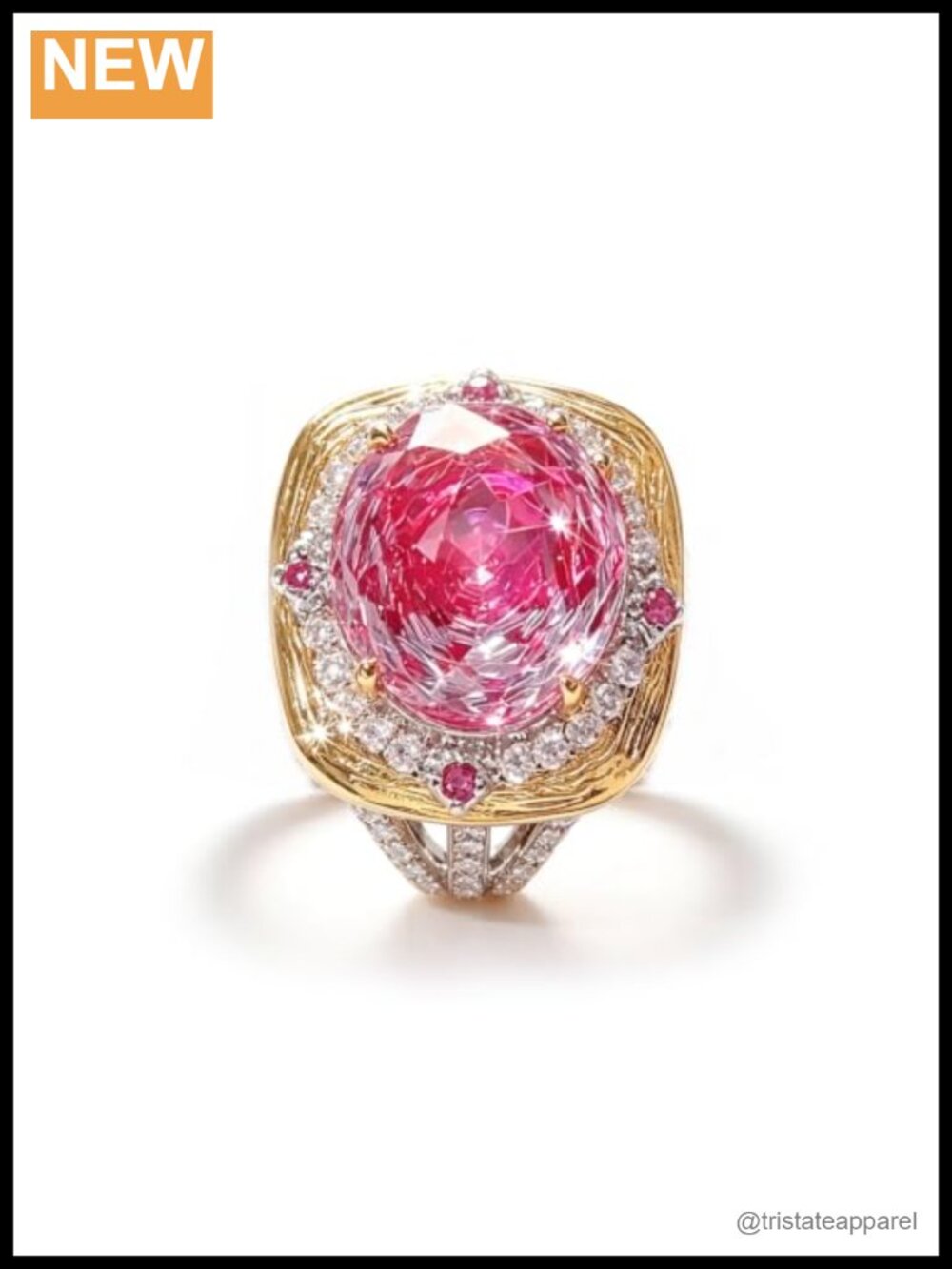Two Tone Halo CZ Textured Ring Women Fashion Jewelry Gift